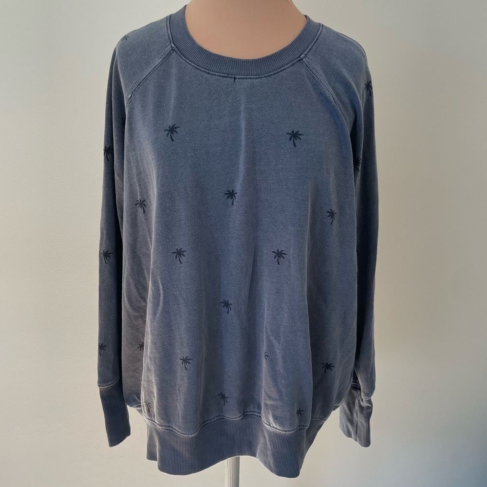Anthropologie Sundry Palms Palm Tree Print Gray Cotton Raglan Sweatshirt Sz 1/S